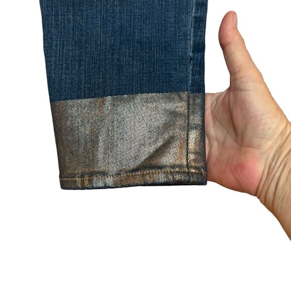 White House Black Market Denim Jeans Dark Wash Gold Cuff - Picture 3 of 10